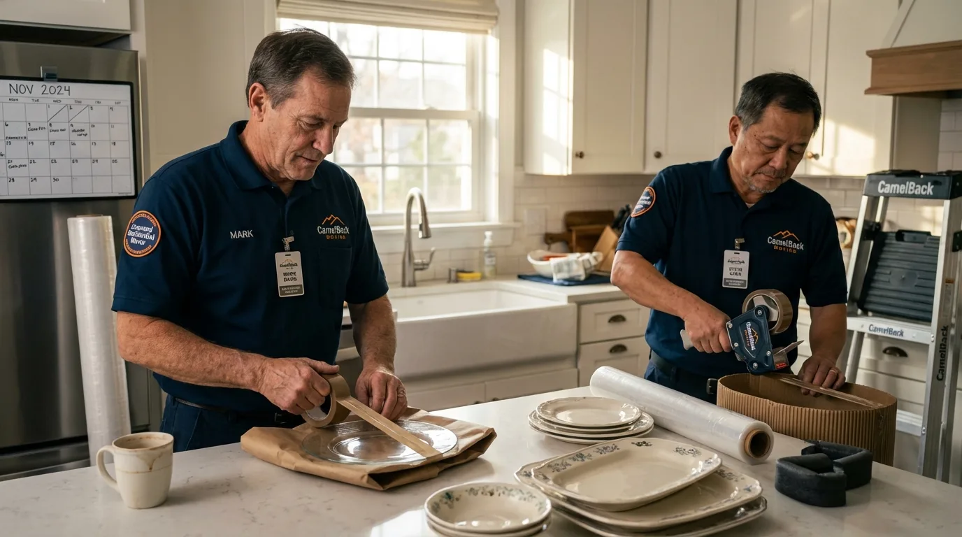 Professional crew packing kitchen dishware in Peebles, OH
